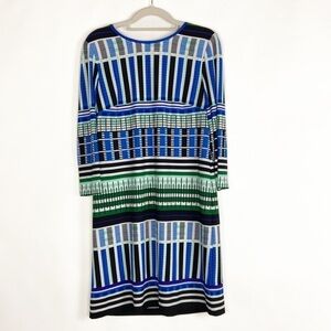 Eliza J Geo Print Three-Quarter Sleeve Jersey Knit Knee Length Midi Dress